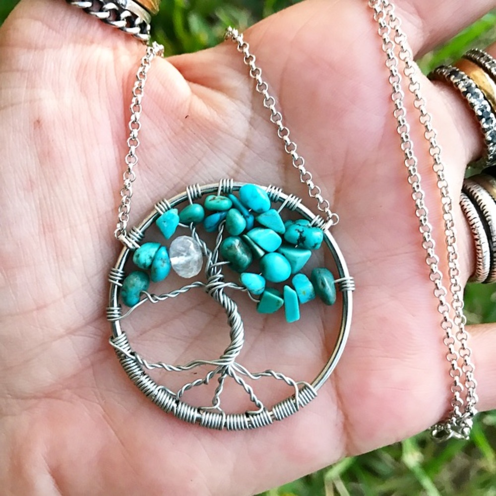 Genuine Turquoise moon stone tree of life necklace - Picture 2 of 5